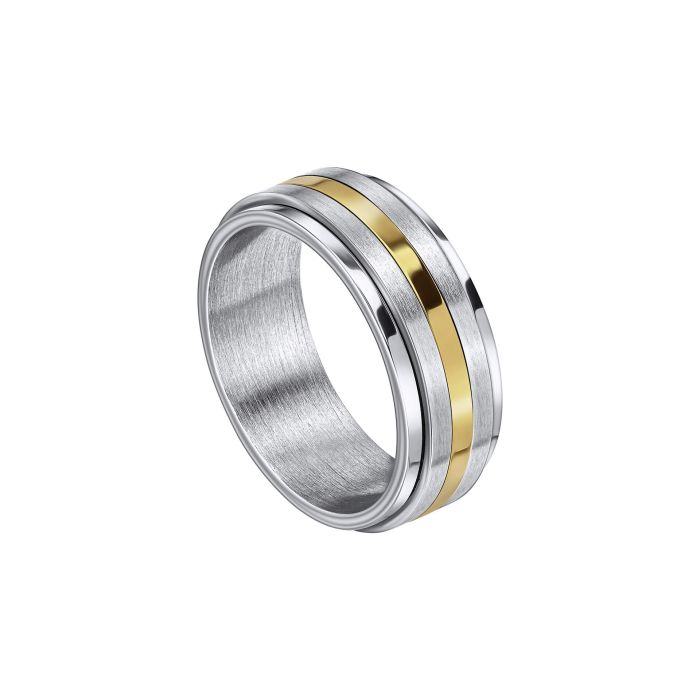 Gecko Jewellery Gold Stripe Stainless Steel Spinner Ring for Men