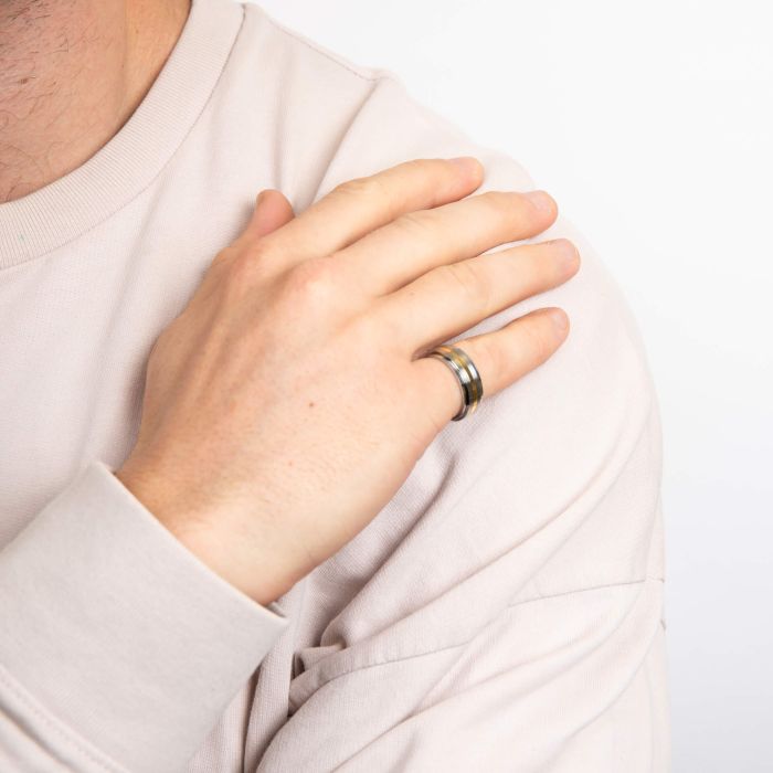 Gecko Jewellery Gold Stripe Stainless Steel Spinner Ring for Men