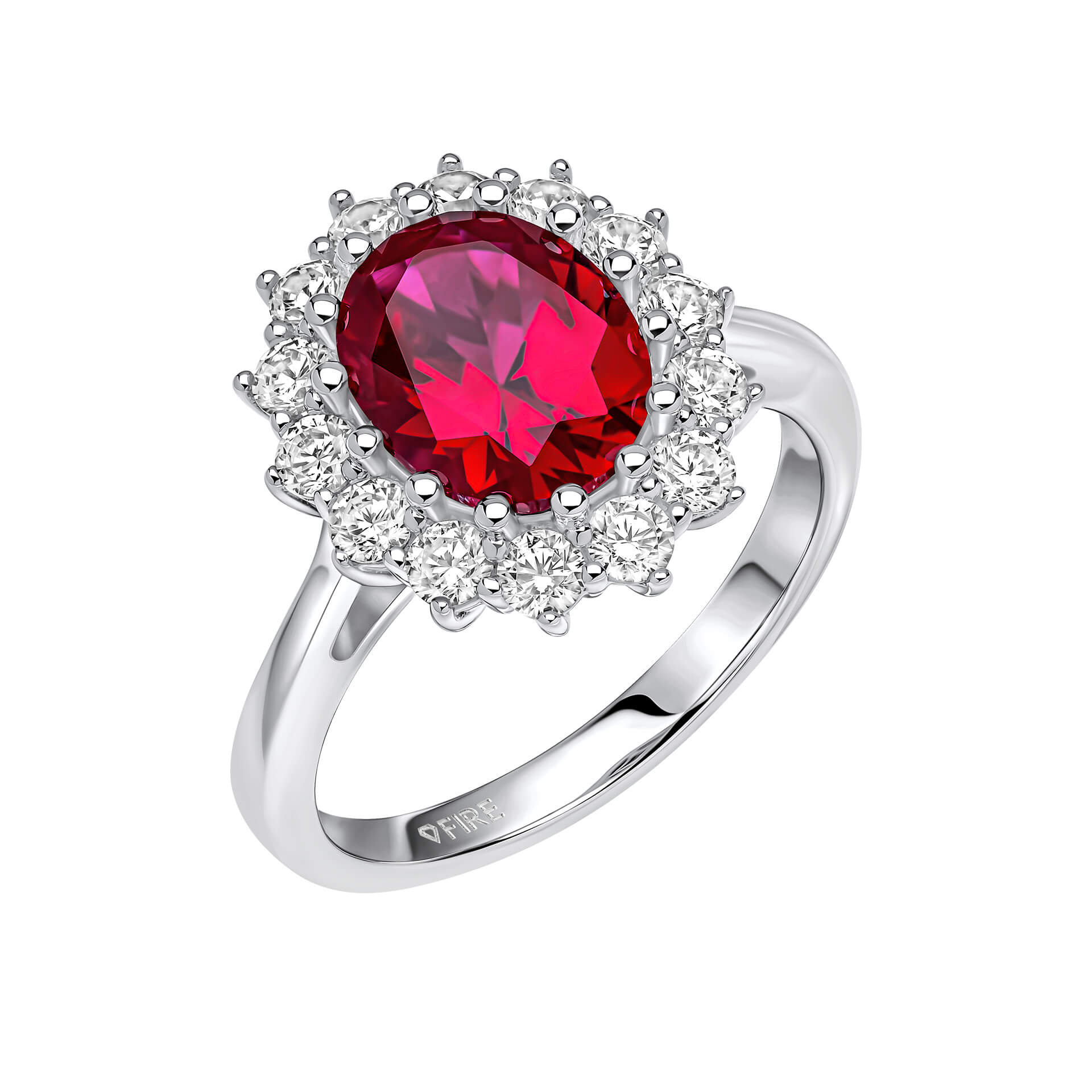 Gecko Jewellery Sterling Silver Oval Halo Ring with Diamonfire Zirconia