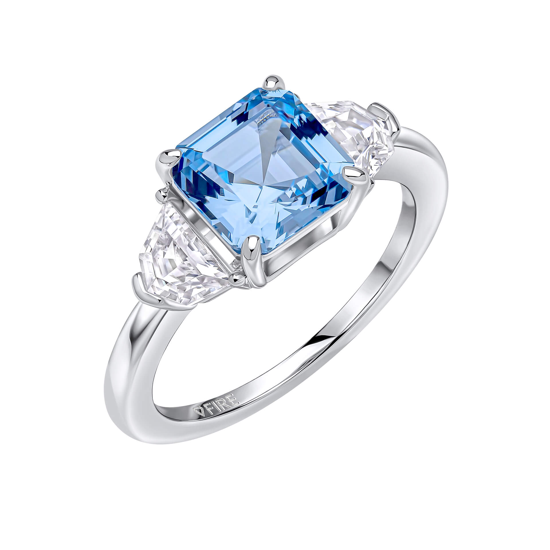 Gecko Jewellery Square Cut Trilogy Ring – Sterling Silver & Platinum
