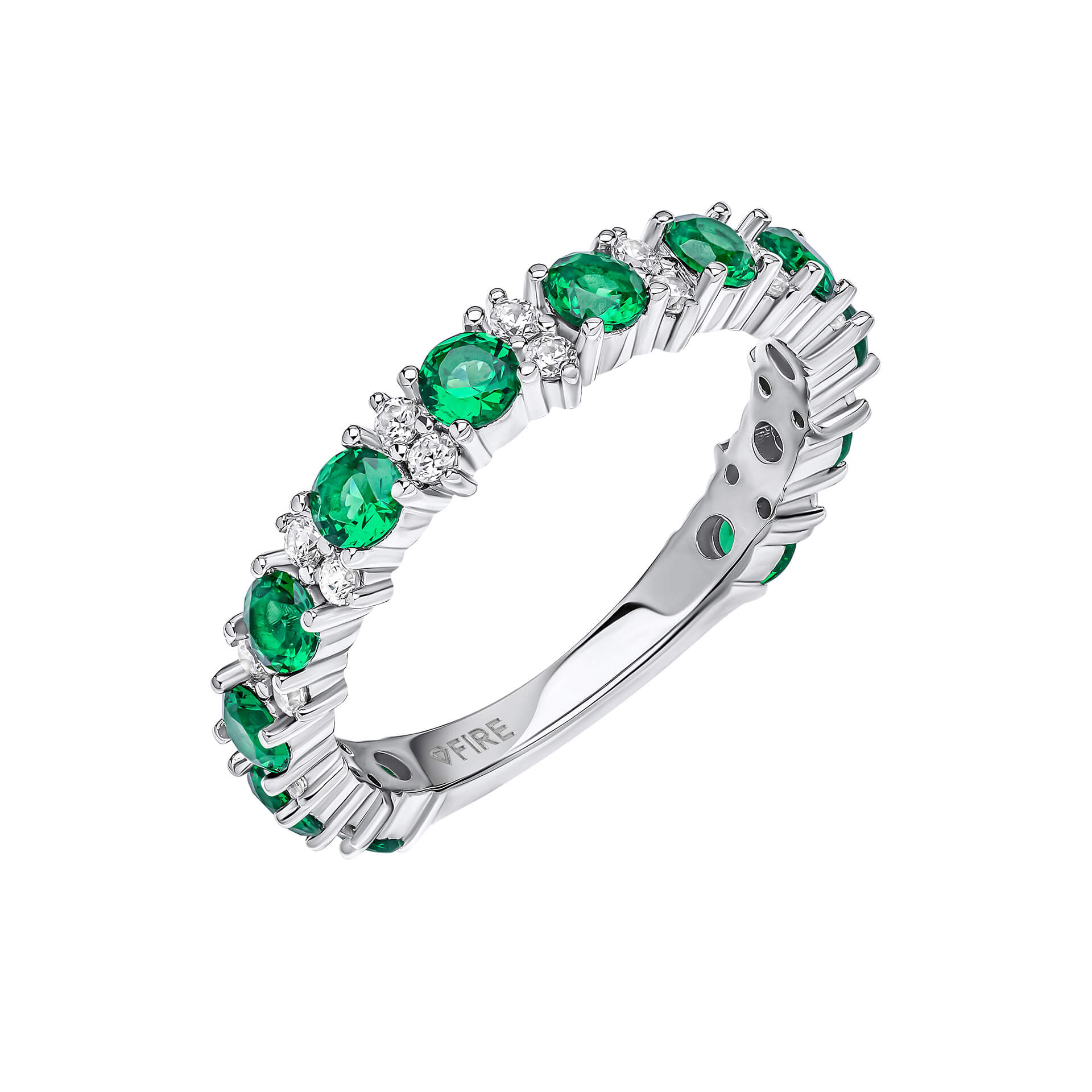 Gecko Jewellery Two Tone Zirconia 3/4 Eternity Ring in Sterling Silver