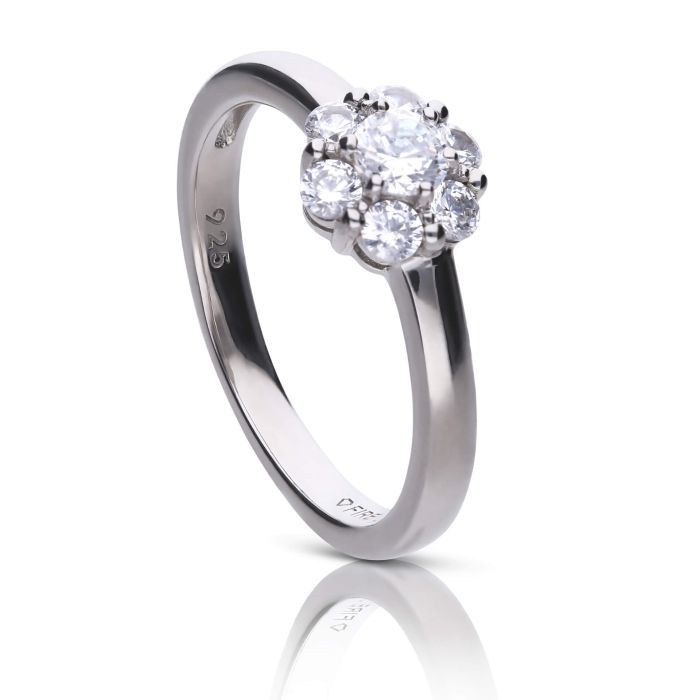 Diamonfire Flower Cluster Ring – Sterling Silver Zirconia by Gecko