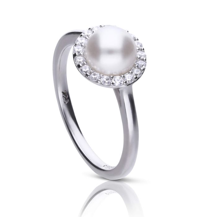 Diamonfire Shell Pearl and Zirconia Halo Ring in Sterling Silver