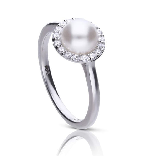 Diamonfire Shell Pearl and Zirconia Halo Ring in Sterling Silver