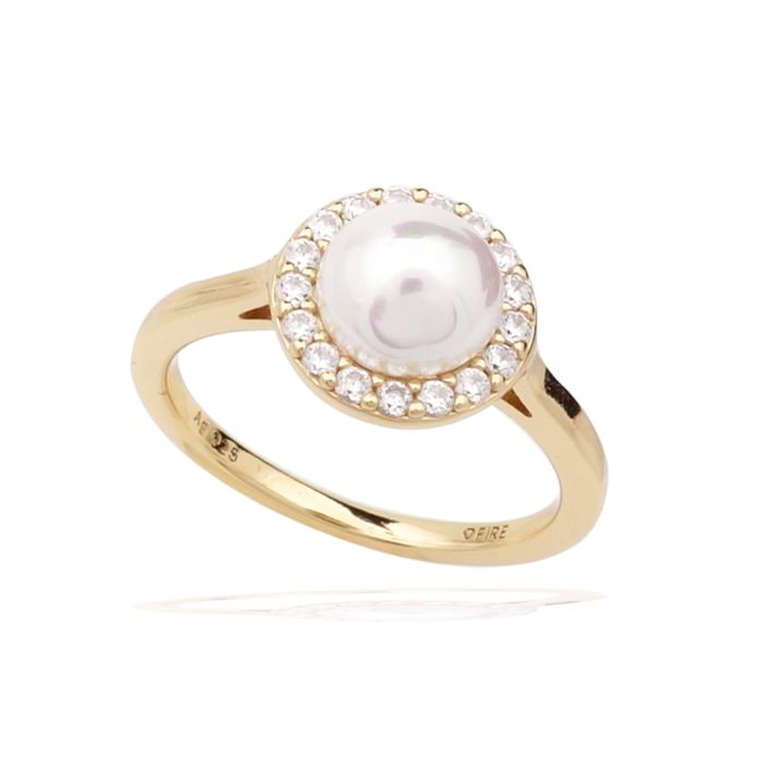 Diamonfire Shell Pearl and Zirconia Halo Ring in Sterling Silver
