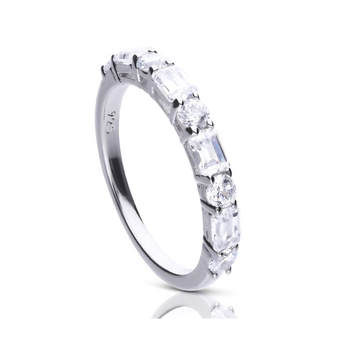 Diamonfire Baguette and Round Zirconia Ring in Sterling Silver