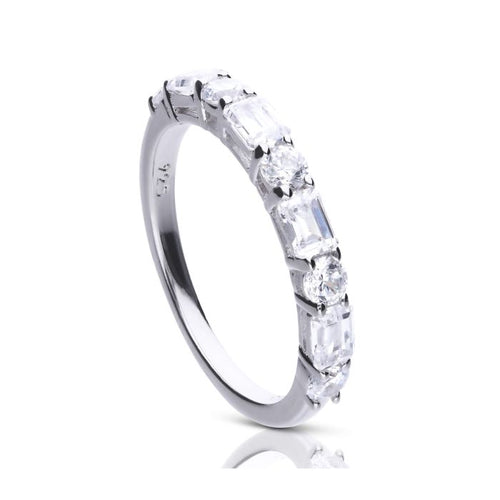 Diamonfire Baguette and Round Zirconia Ring in Sterling Silver