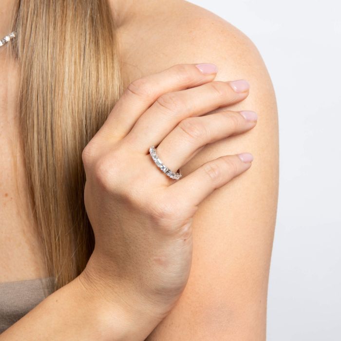 Diamonfire Baguette and Round Zirconia Ring in Sterling Silver