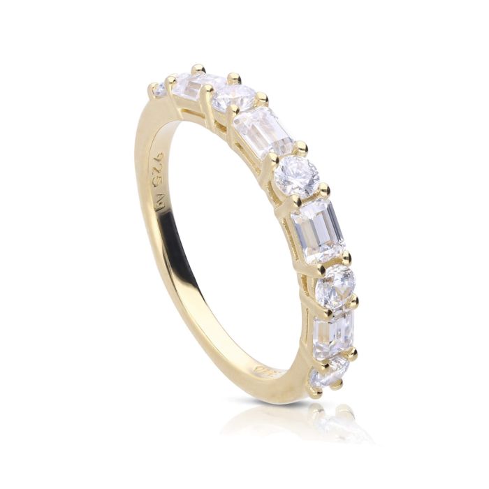 Diamonfire Baguette and Round Zirconia Ring in Sterling Silver