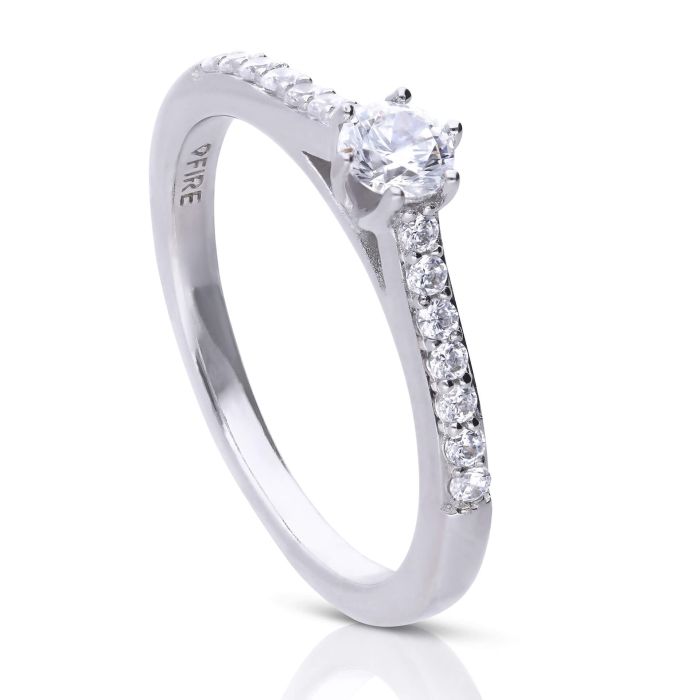 Diamonfire Six Claw Solitaire Pave Ring in Sterling Silver