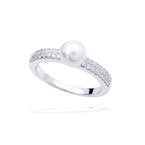 Diamonfire Shell Pearl Ring with Zirconia in Sterling Silver