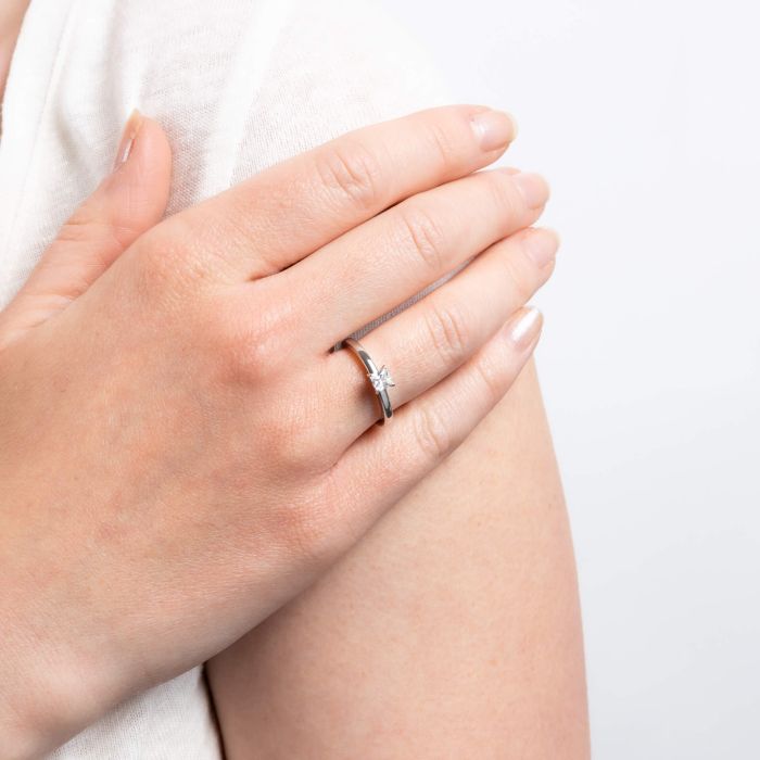 Diamonfire Four Claw Square Solitaire Ring in Sterling Silver