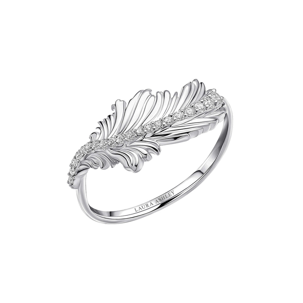 Gecko Jewellery Plume Feather Ring in Recycled Silver with Zirconia