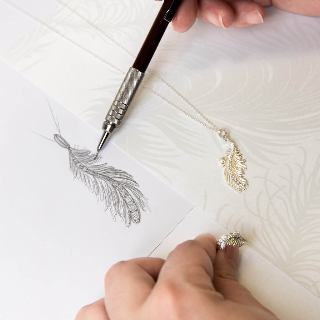 Gecko Jewellery Plume Feather Necklace – Recycled Silver & Cubic Zirconia