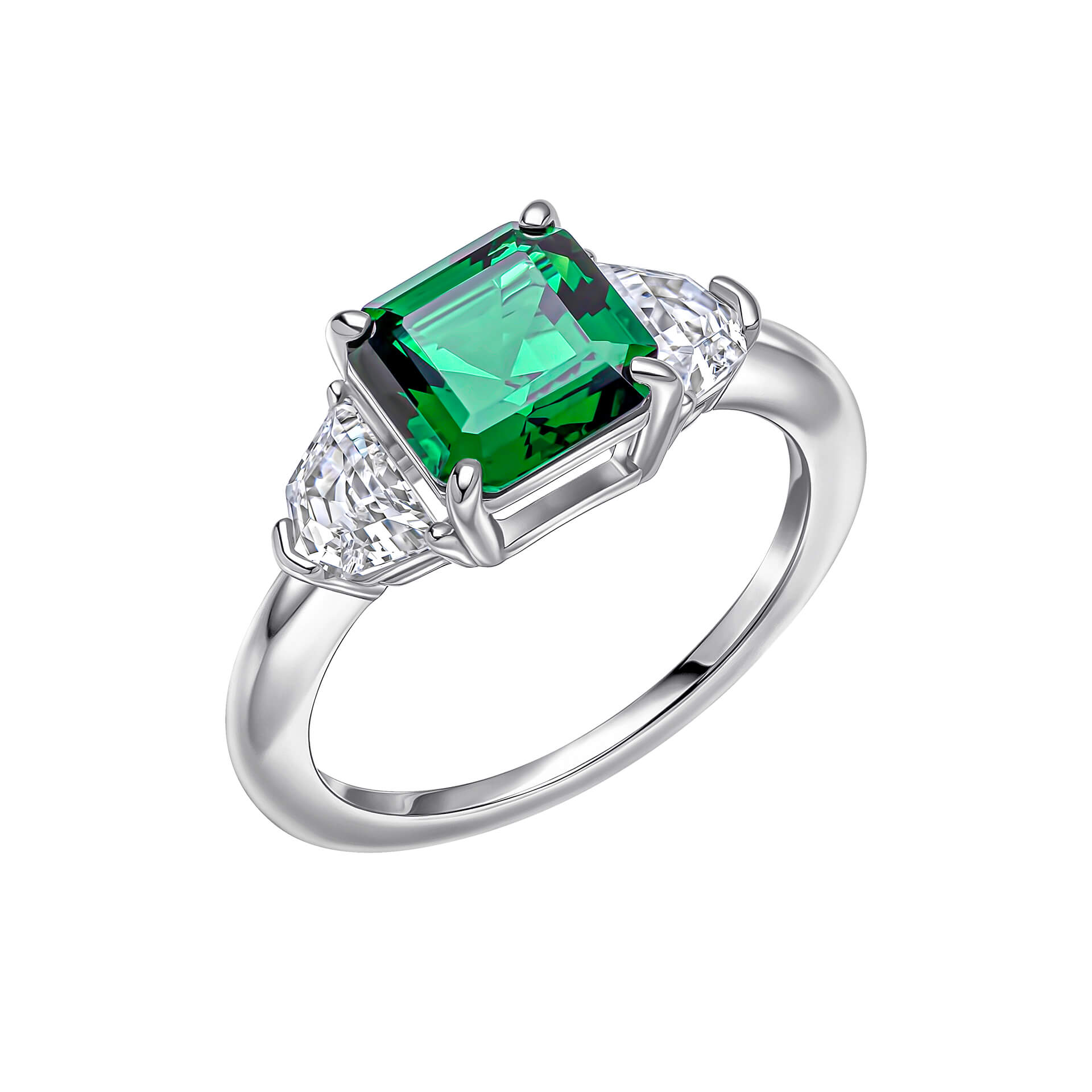Gecko Jewellery Square Cut Trilogy Ring – Sterling Silver & Platinum