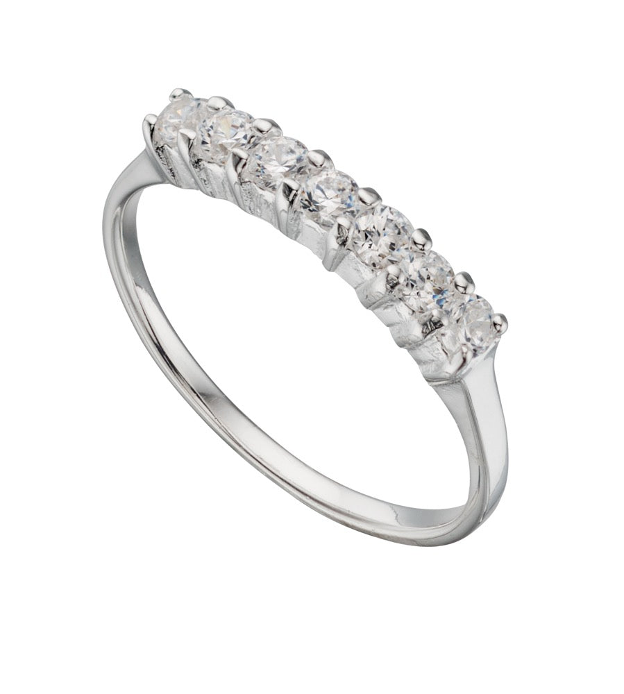 Gecko Jewellery Sterling Silver 7 Stone CZ Claw Set Ring for Women