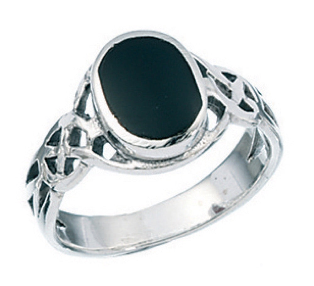 Gecko Jewellery Celtic Black Onyx Ring in Sterling Silver