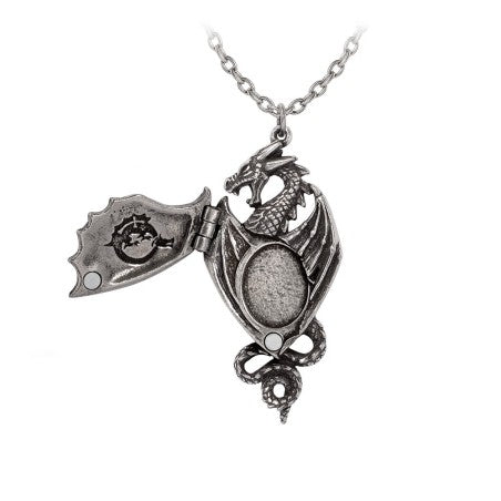 Alchemy Gothic Dragon Necklace – Winged Locket Pendant in English Pewter