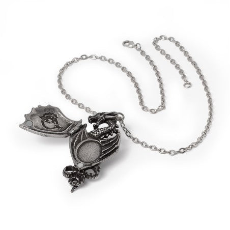 Alchemy Gothic Dragon Necklace – Winged Locket Pendant in English Pewter