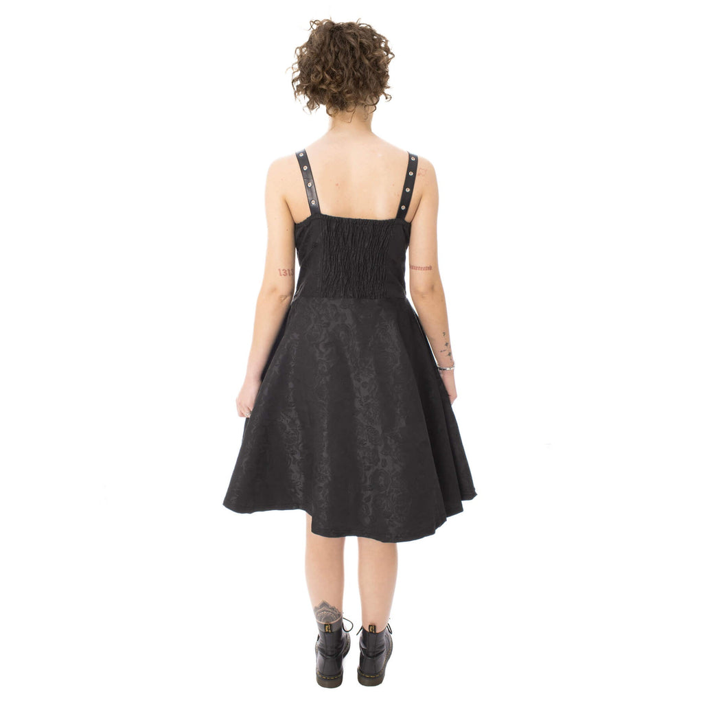 Poizen Industries Ravens Rose Gothic Corset Midi Dress – Black Lace-Up