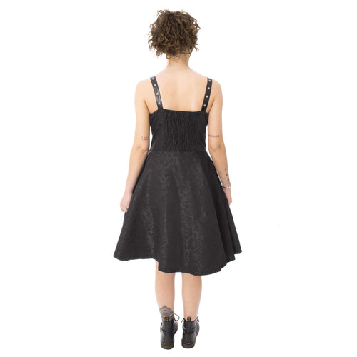 Poizen Industries Ravens Rose Gothic Corset Midi Dress – Black Lace-Up