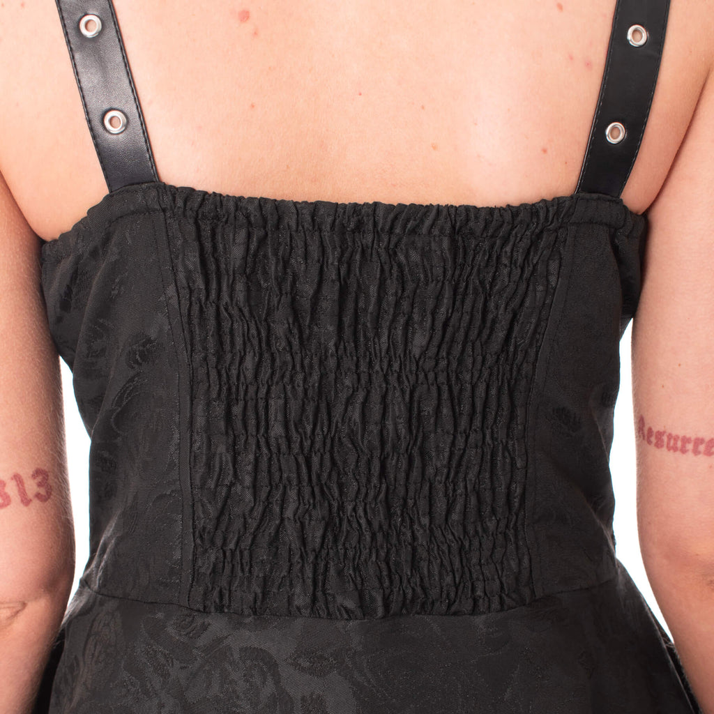 Poizen Industries Ravens Rose Gothic Corset Midi Dress – Black Lace-Up