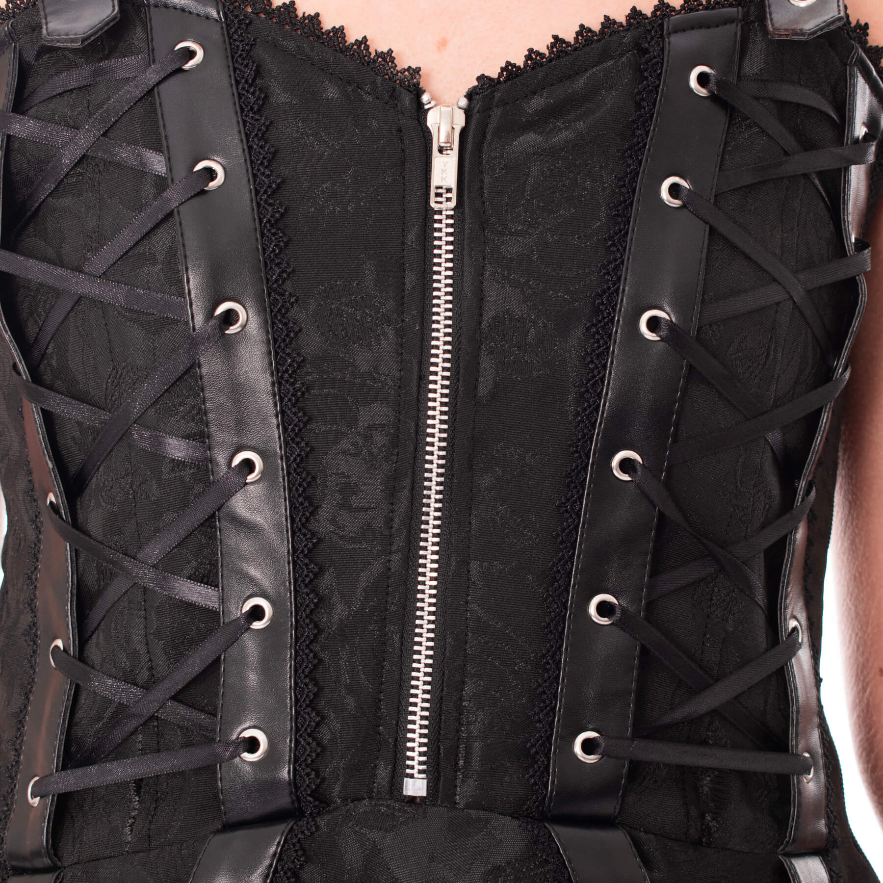 Poizen Industries Ravens Rose Gothic Corset Midi Dress – Black Lace-Up