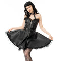 Heartless Ravina Goth Dress – Black Faux Leather Lace-Up Mini Dress