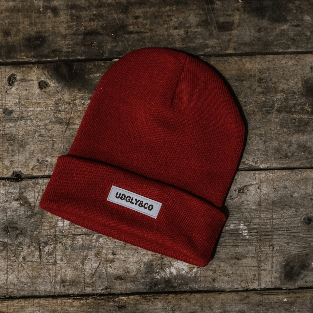 Uggly and Co Heritage Red Beanie – Heavyweight Recycled Knit Cuffed Hat