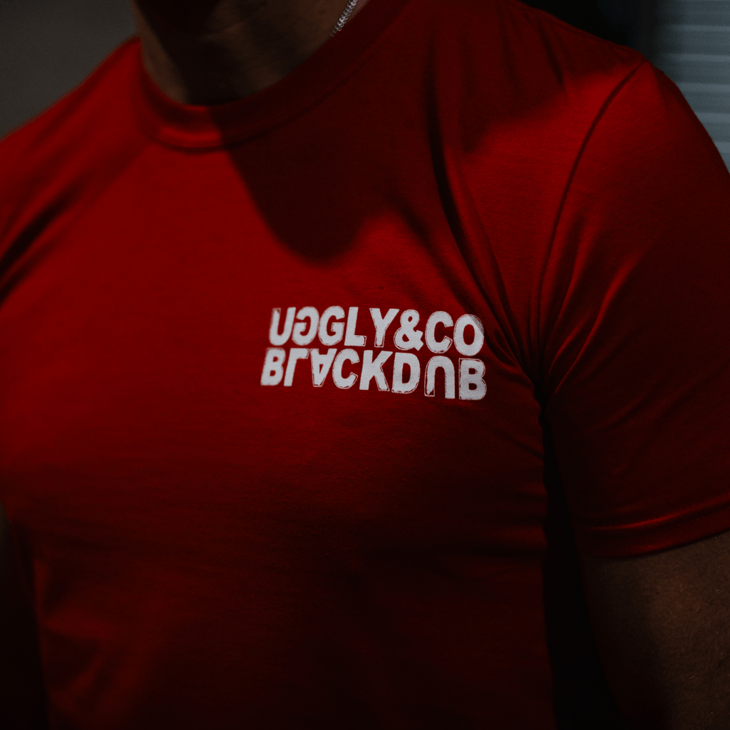 Uggly and Co Red Repeat Tee – Isle of Man TT Cotton Motorcycle T-Shirt