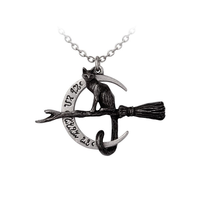 Alchemy Gothic Regina Covenorum Pewter Black Cat Moon Necklace