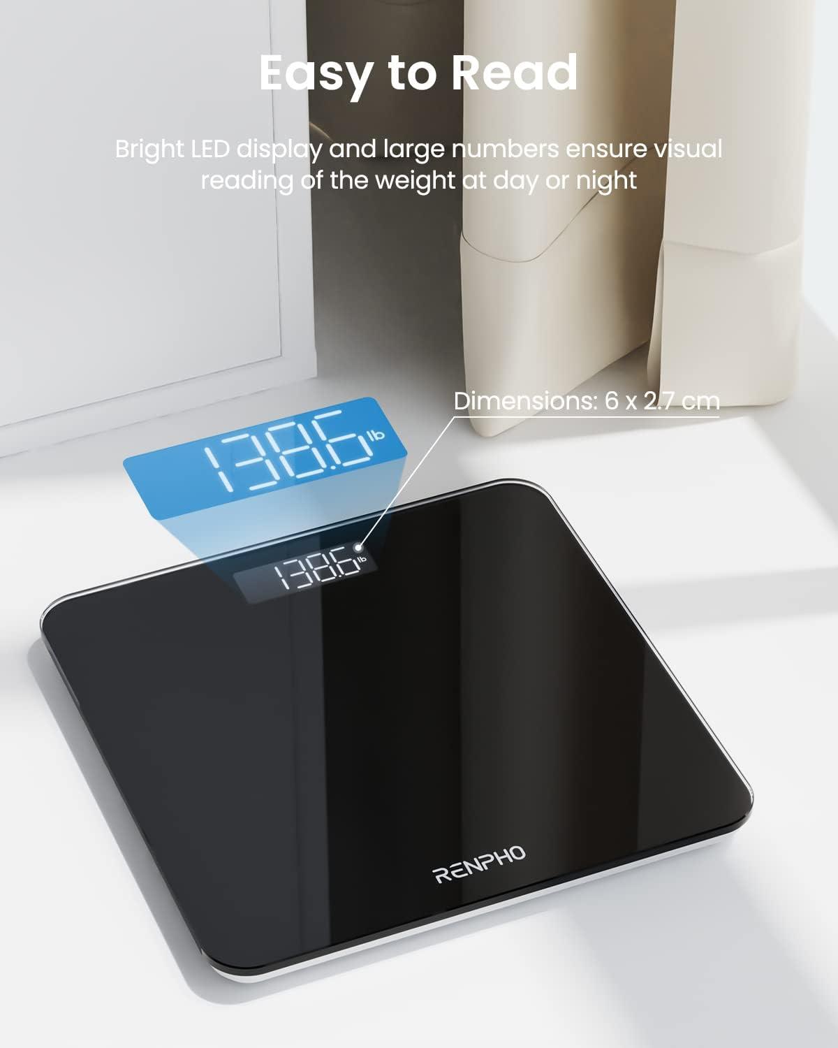RENPHO Digital Bathroom Scale – High Precision Body Weight, Black Glass