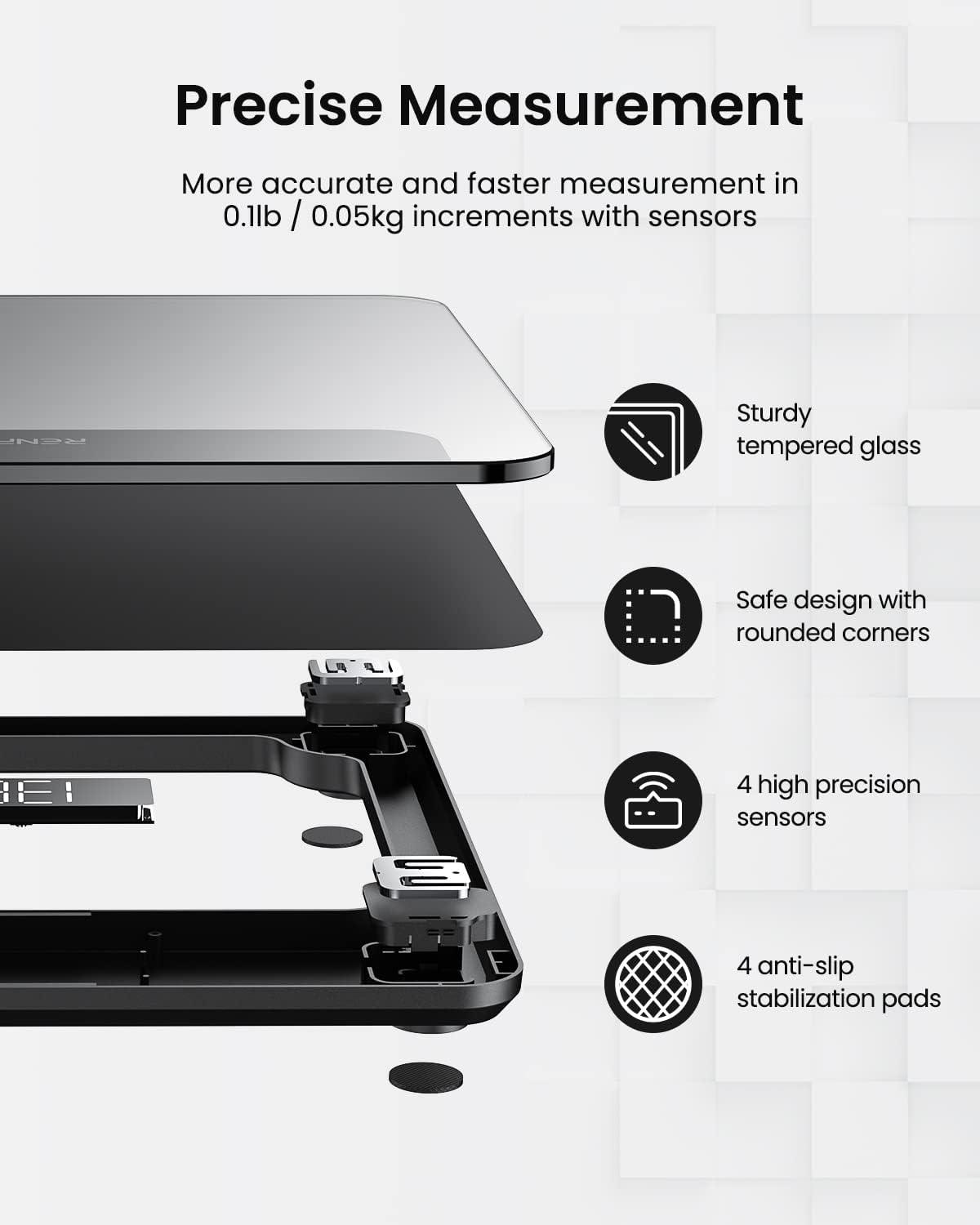RENPHO Digital Bathroom Scale – High Precision Body Weight, Black Glass