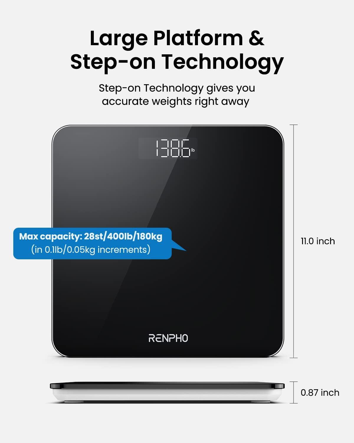 RENPHO Digital Bathroom Scale – High Precision Body Weight, Black Glass