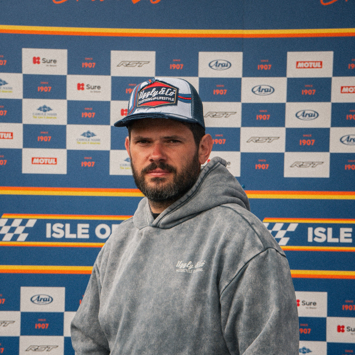 Uggly & Co Retro Blue & Red Diamond Trucker Hat – Vintage Racing Cap