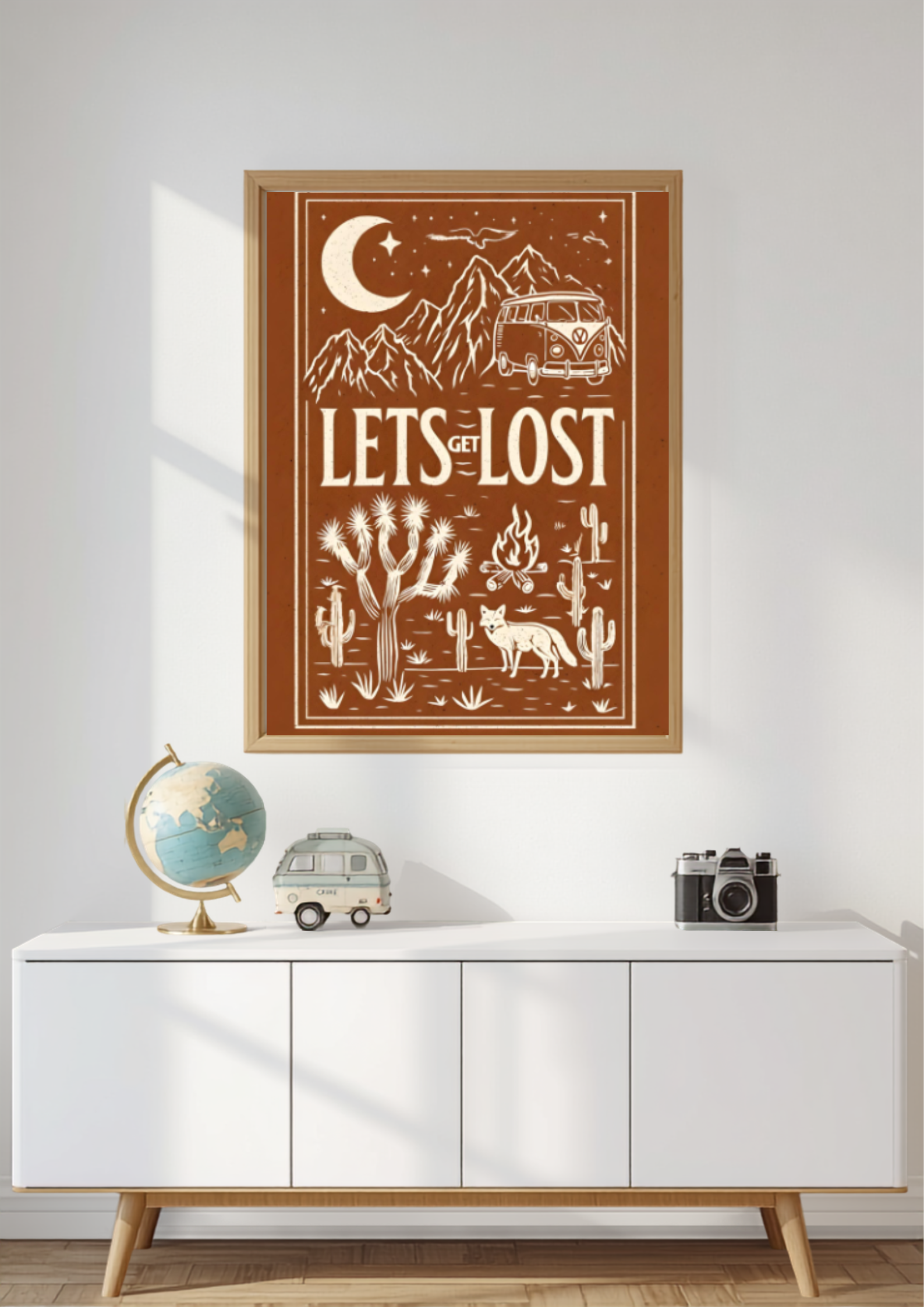 Let’s Get Lost Poster – Retro Travel Wall Art – Wanderlust Camper Van Print