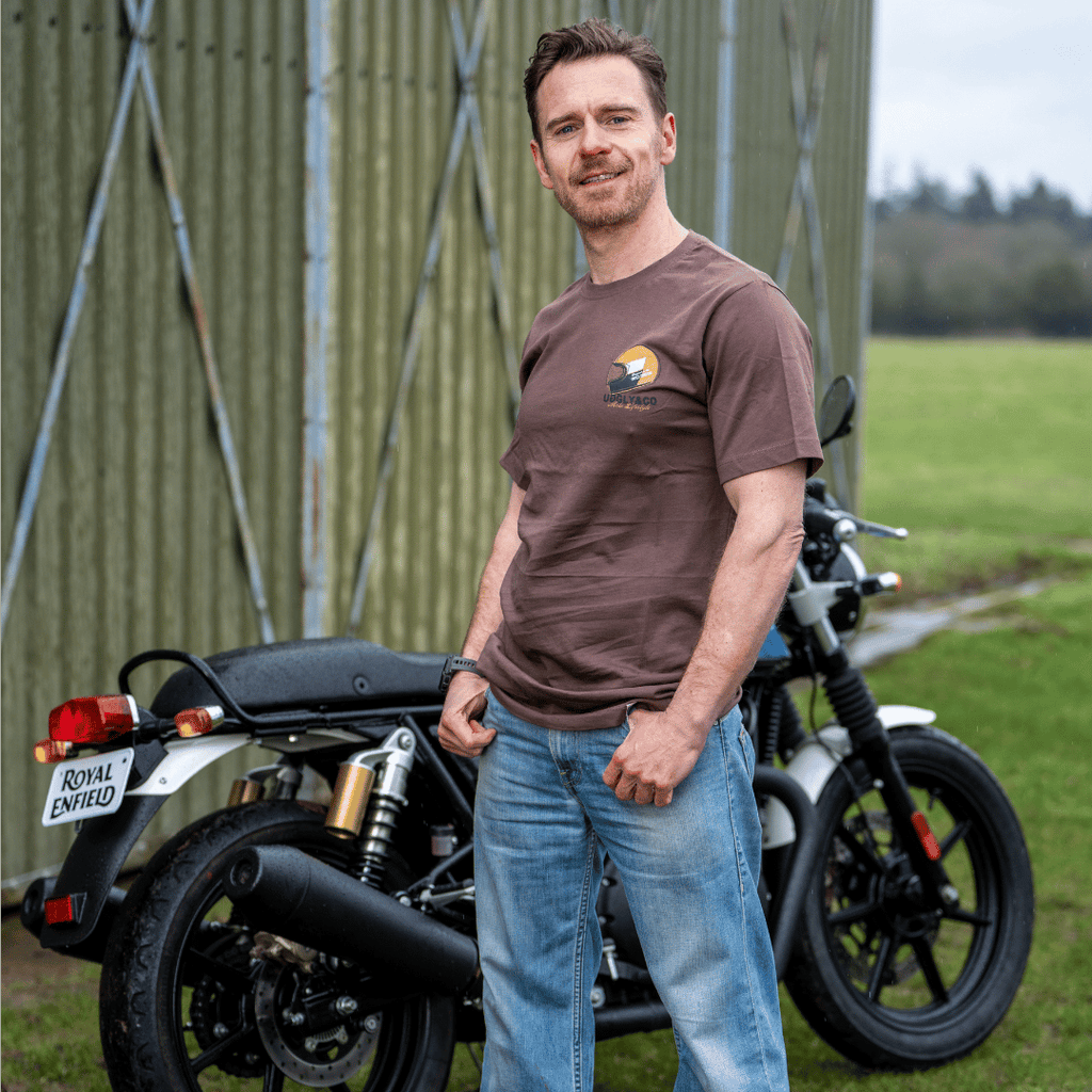 Uggly and Co Brown Helmet Graphic Tee – Heavyweight Cotton Moto Shirt