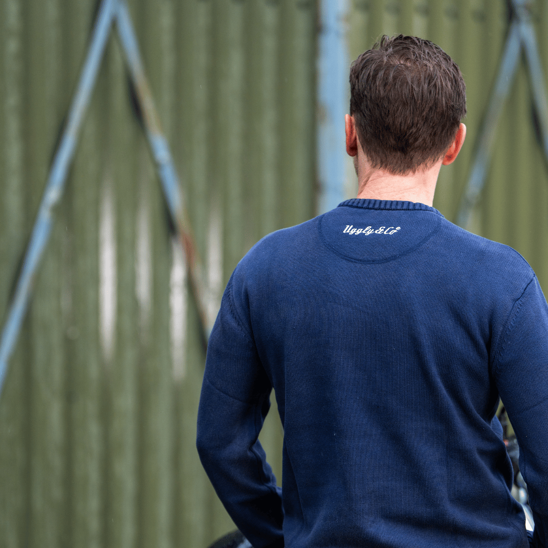 Uggly & Co Navy Knit Jumper – Heavyweight 100% Cotton Vintage Sweater