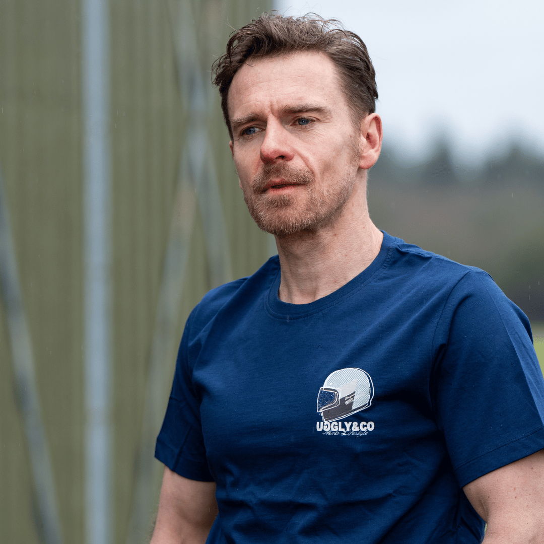Uggly and Co Navy U&C Helmet Tee – Heavyweight Cotton Moto Graphic Shirt