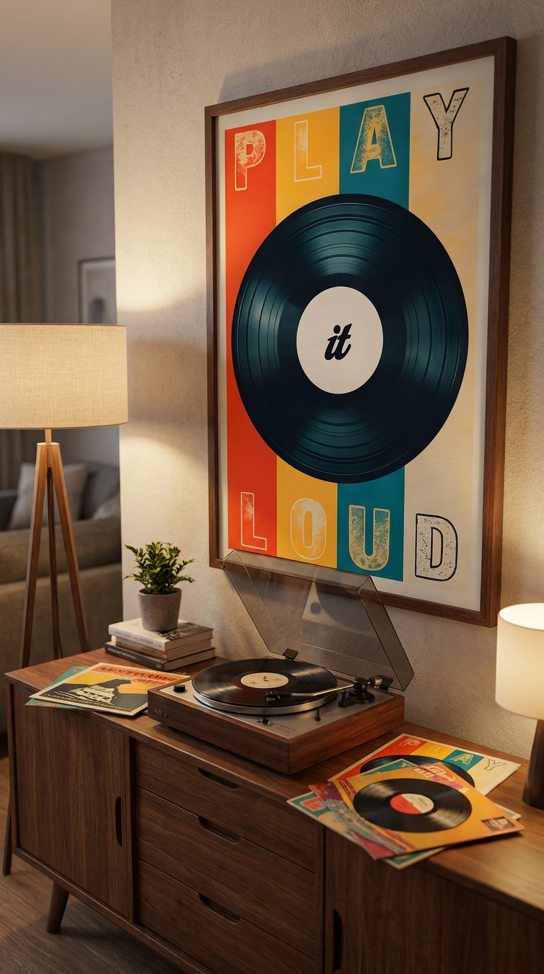 Retro Vinyl Record Wall Art Poster – ‘Play It Loud’ Music Decor