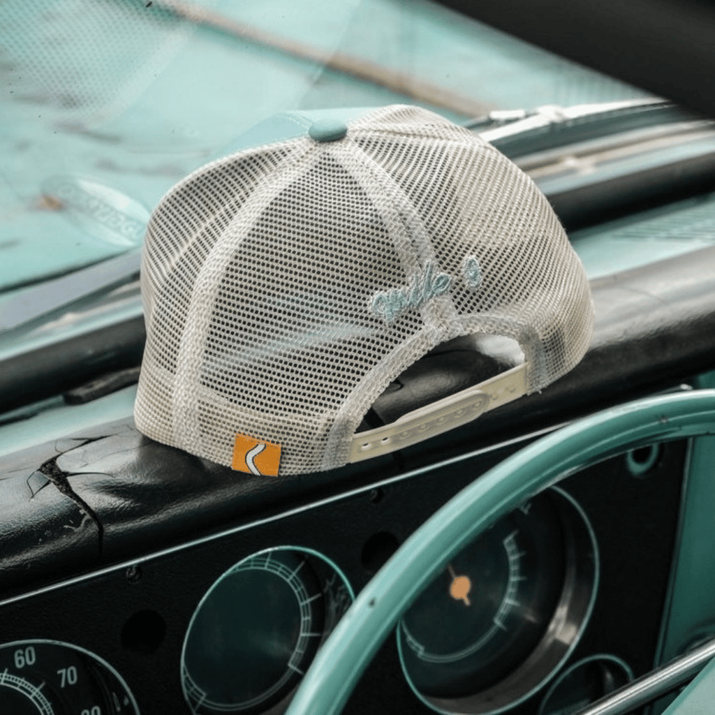 Uggly and Co Black Dub Garage Trucker Hat – Peppermint & Beige Mesh Cap