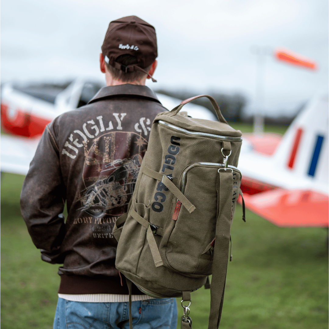 Uggly & Co Aviation Duffle Bag – Green Cotton Canvas Military Travel Bag