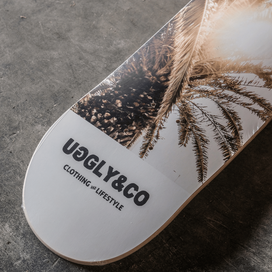 Uggly&Co Palm Trees Skateboard Deck – 8.25 Inch Maple Wood Wall Art