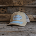 Uggly and Co Black Dub Garage Trucker Hat – Beige and Sky Blue Mesh Cap