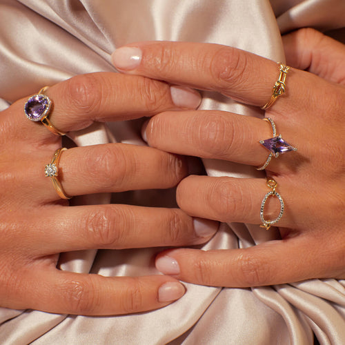 Gecko Jewellery 9ct Gold Irregular Amethyst and Diamond Stone Ring