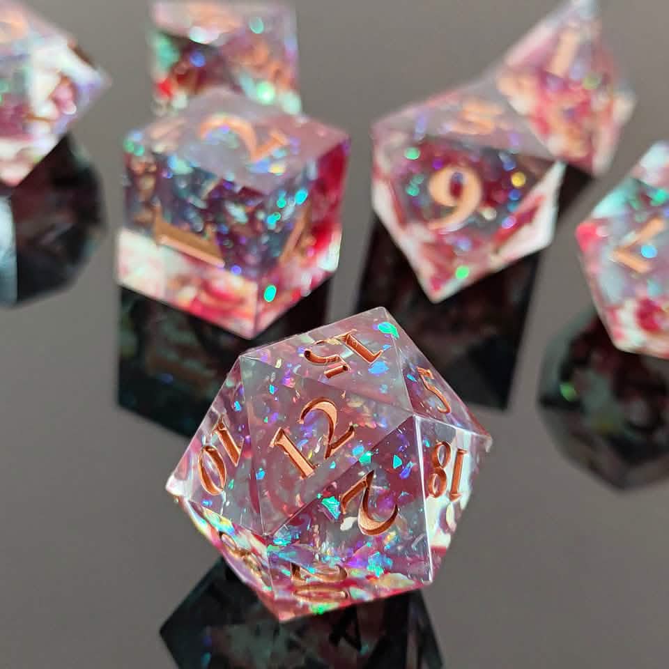 Bloodlight Shimmer | Sharp Edge Dice | Resin | 7 Piece Set