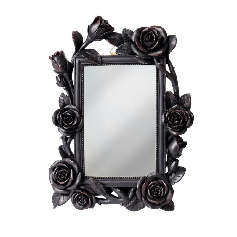 Alchemy Gothic Rose & Vine Mirror – Matte Black Resin Wall Decor