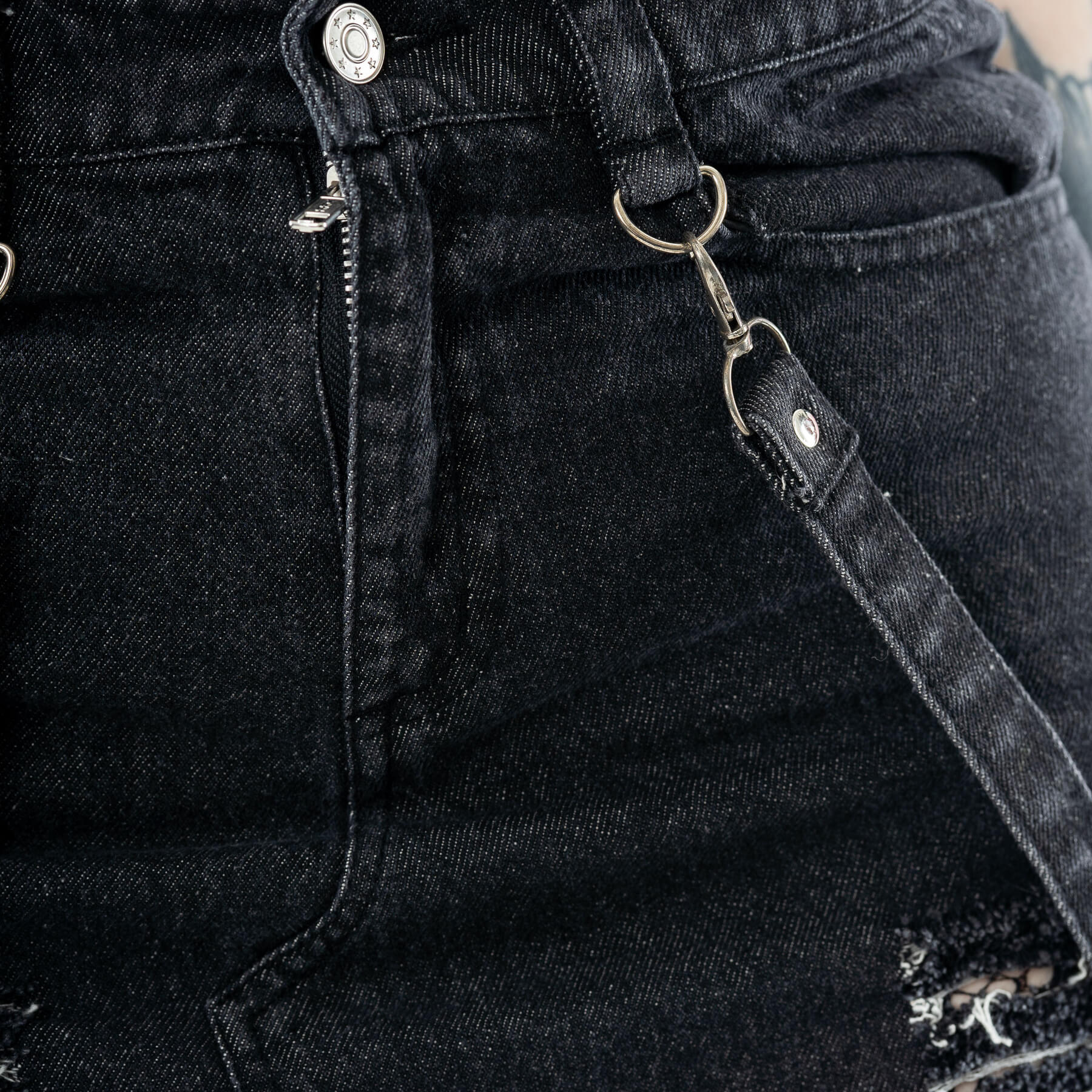 Vixxsin Runa Black Stonewash Denim Maxi Skirt | Distressed Goth Style