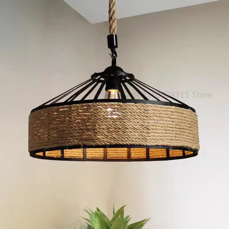 Rustic Hemp Rope Pendant Light – Industrial Retro Ceiling Lamp