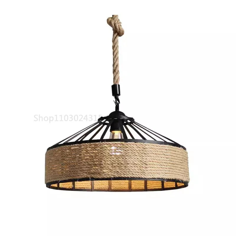 Rustic Hemp Rope Pendant Light – Industrial Retro Ceiling Lamp